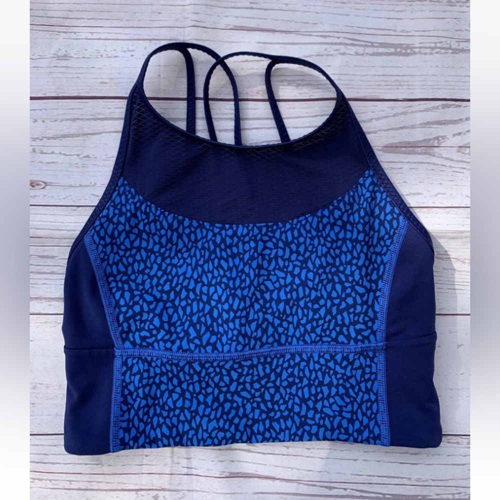 Lululemon Sz 4 Clip in Long Line Bra Miss Mosaic Hero Blue